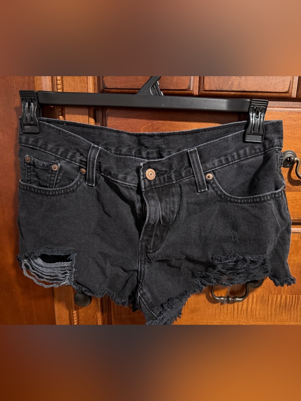 Levi's Black Distressed Denim Jean Shorts